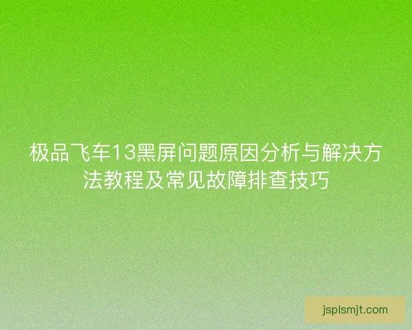 极品飞车13黑屏问题原因分析与解决方法教程及常见故障排查技巧